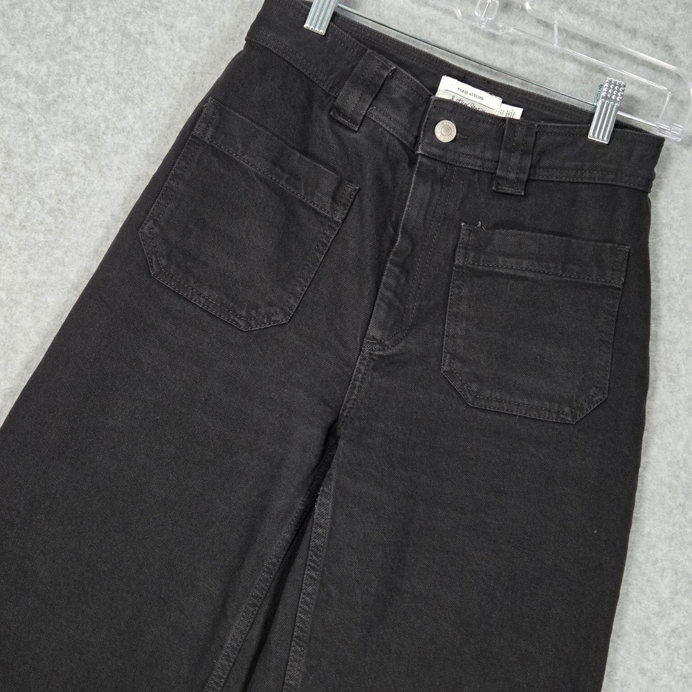Paris Atelier & Other Stories Women 4 Wide Leg Patch Pocket Pants Black Cotton